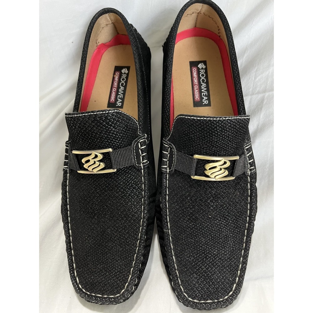 Rocawear Dwight Classic Linen Slip-On Loafers Black Men's 10.5 w. Gold tone logo